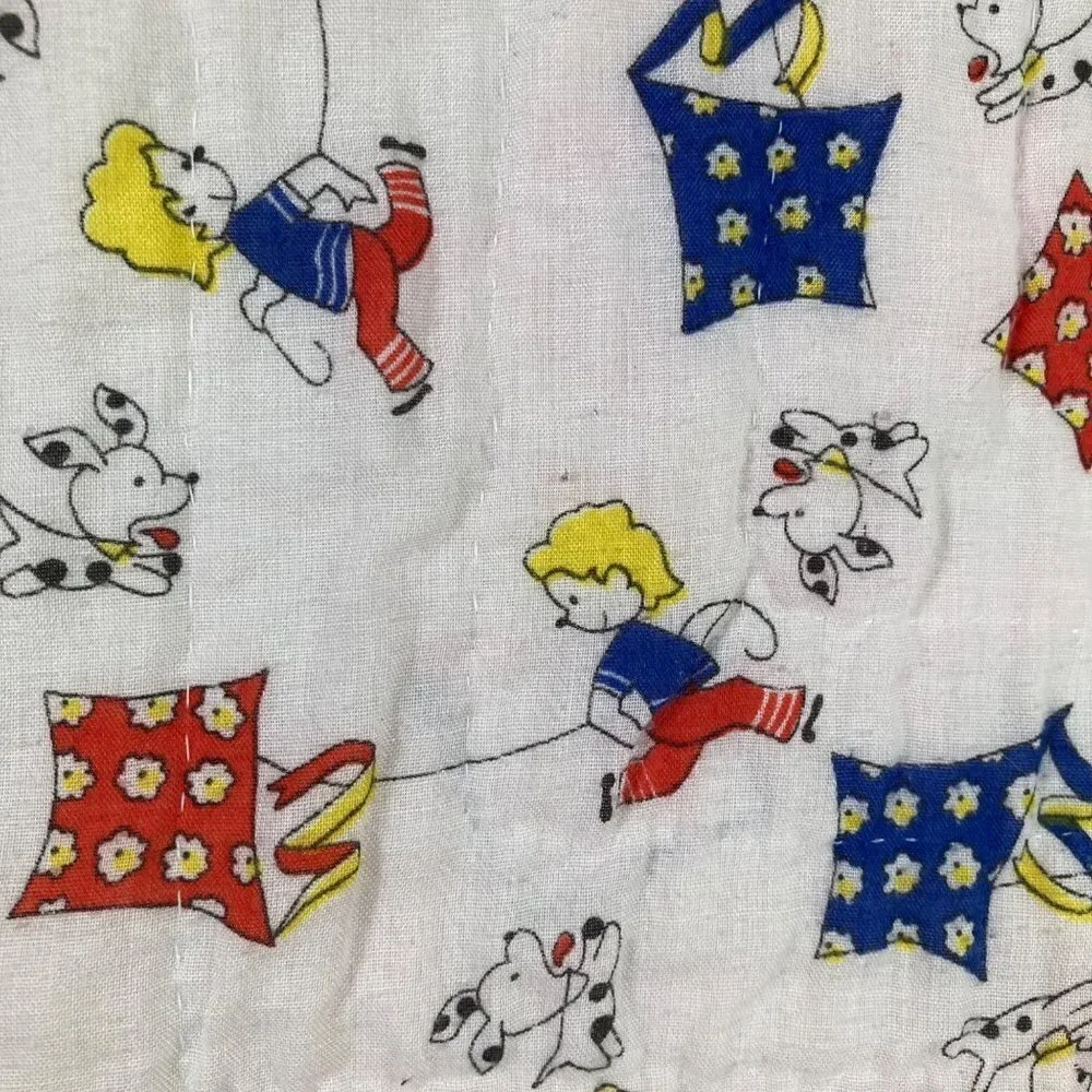 Vintage Handmade Embroidered Baby Quilt Sun Bonnet Sue Boy‎ Flying Kite 41 x 46